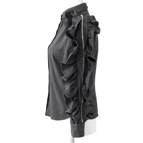 Dramatic Black Zip Ruffle Sleeve Top - Picture 9 of 9